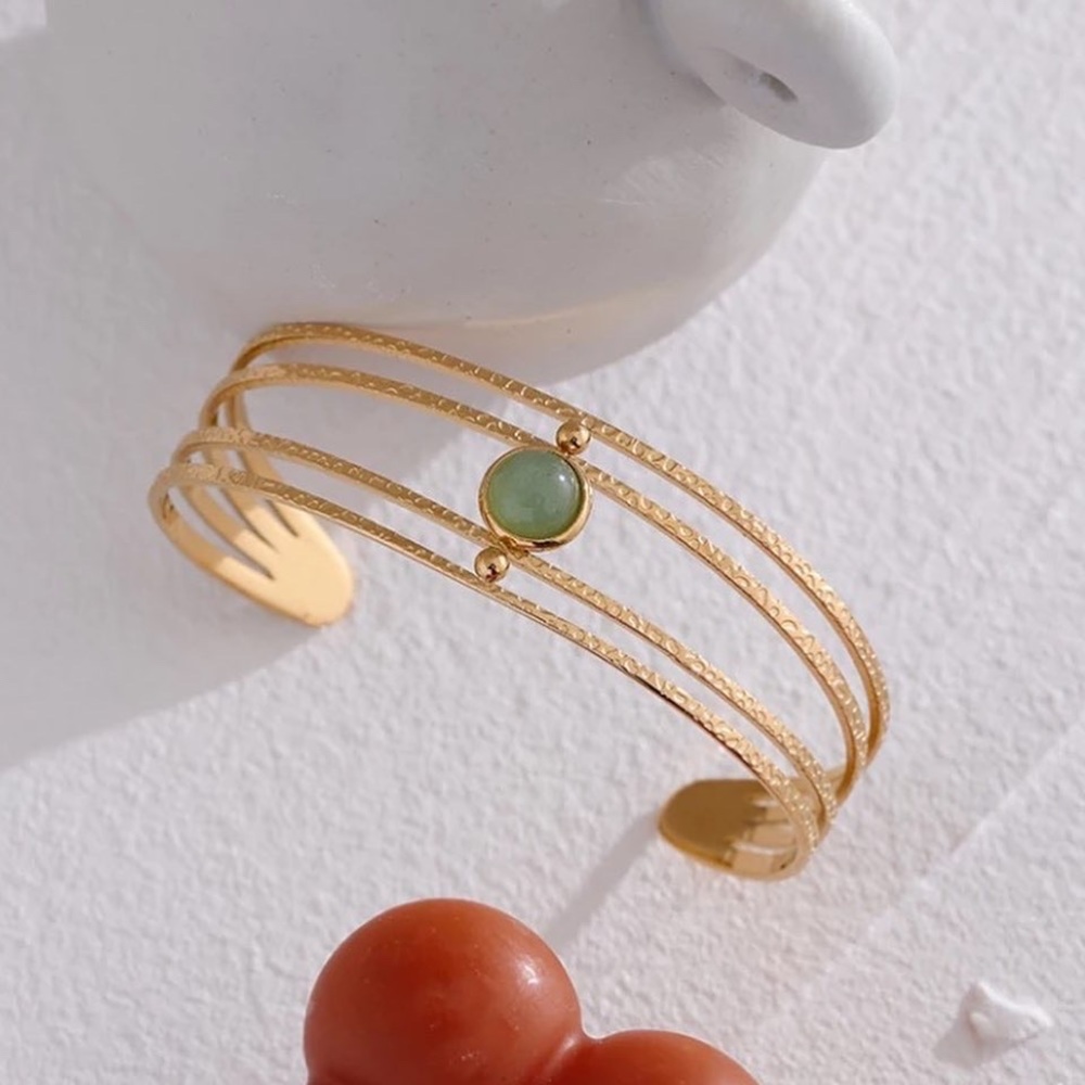 Green Aventurine Quadruple Band Gold